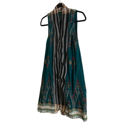 Teal Sleeveless women’s Striped Long Vest - Picture 1 of 11